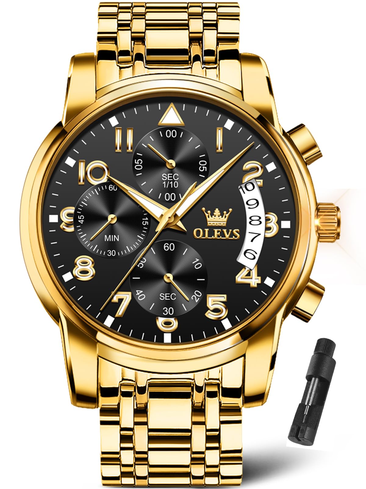 HOTOLEVS Watches for Men with Date Luxury Big Face Waterproof Mens Wristwatch Analog Dress Two Tone Stainless Steel Man Watch Luminous Relojes De Hombre Calendar(Green/Blue/Black Dial