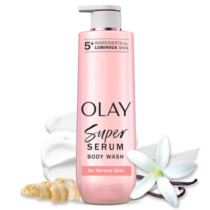 HOTOlay Super Serum Body Wash for Extra Dry Skin, 24hr Long Lasting Rich Hydration, 5+ Ingredient Complex for Bright, Even, Firm, & Luminous Skin, with Collagen Peptide, Vitamin C & Shea Butter, 20 fl oz