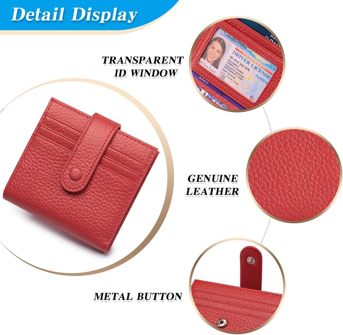 HOTSmall Wallet For Women Slim Leather Bifold Wallets RFID Credit Card Holder With Zipper Coin Pouch ID Window,Red