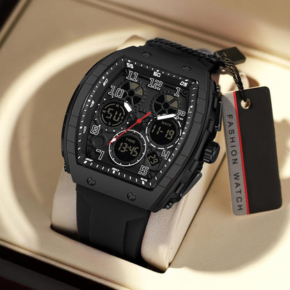HOTfindtime Watches for Men Relojes para Hombres Wristwatch with Digital Analog Dual Time Display Countdown Stopwatch Punk Cool Design 5ATM Waterproof Mens Watch | Reloj de Hombre Rectangle Design Digital Analog Dual Time Display Countdown Stopwatch Punk