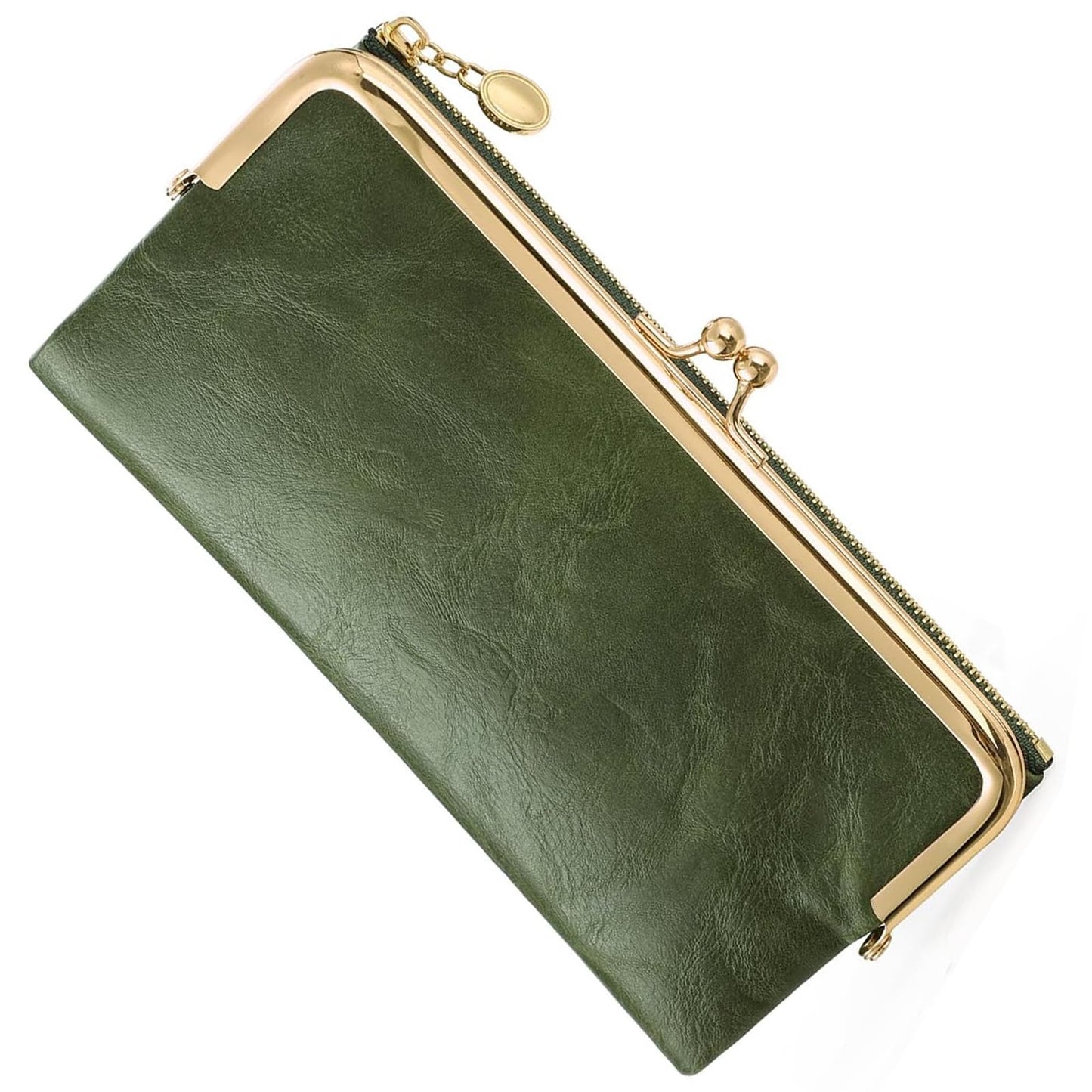 HOTVintage Wallets for Women Large Bifold Kiss Lock Wallet for Women Leather Zip Clutch Coin Purse
