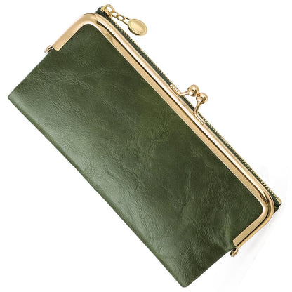 HOTVintage Wallets for Women Large Bifold Kiss Lock Wallet for Women Leather Zip Clutch Coin Purse