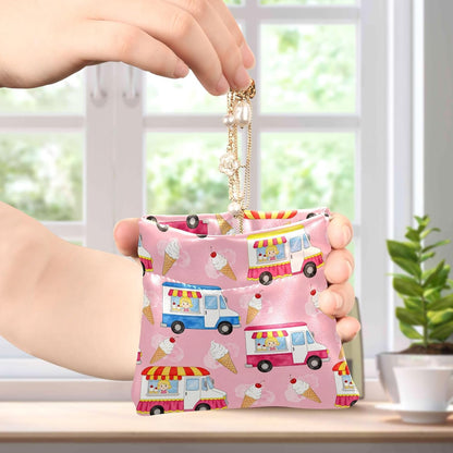 HOTPink Ice Cream Truck Summer Women's Leather Coin Purse Wallet Fancy Mini Change Wallet Coin Pocket for Men Women Travel monederos pequenos de mujer