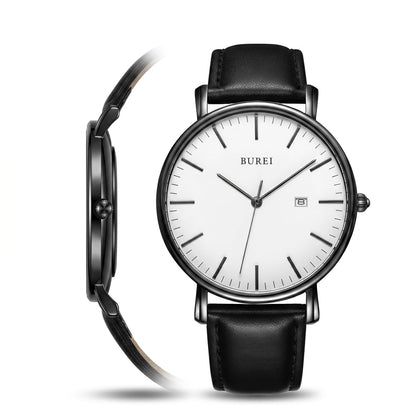 HOTBUREI Ultra Thin Minimalist Men Watch, All Black Stainless Steel Mesh Band,Analog Waterproof Casual Business Wristwatch, Gift for Father