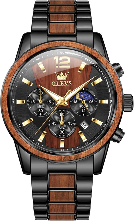 HOTOLEVS Men Analog Quartz Waterproof Watches Multifunction Chronograph Diamond Moon Phase Luminous Silicone Band Wrist Watches
