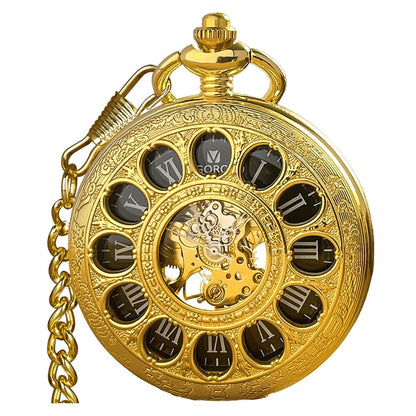 HOTVIGOROSO Mechanical Pocket Watches for Men Skeleton Pocket Watch with Chain | Vintage gold men's pocket watch,Hand wind up mechanical,Roman No. analog pocketwatch,Reloj de bolsillo para hombre,Gift ideal