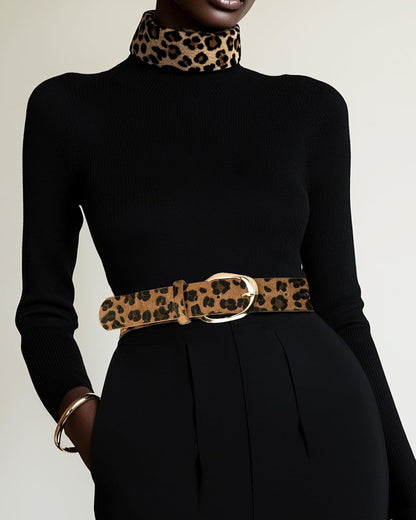 HOTWomen’s Leopard Print Leather Belts for Women, Cheetah Print Belt with Gold Buckle, Width 1.46"