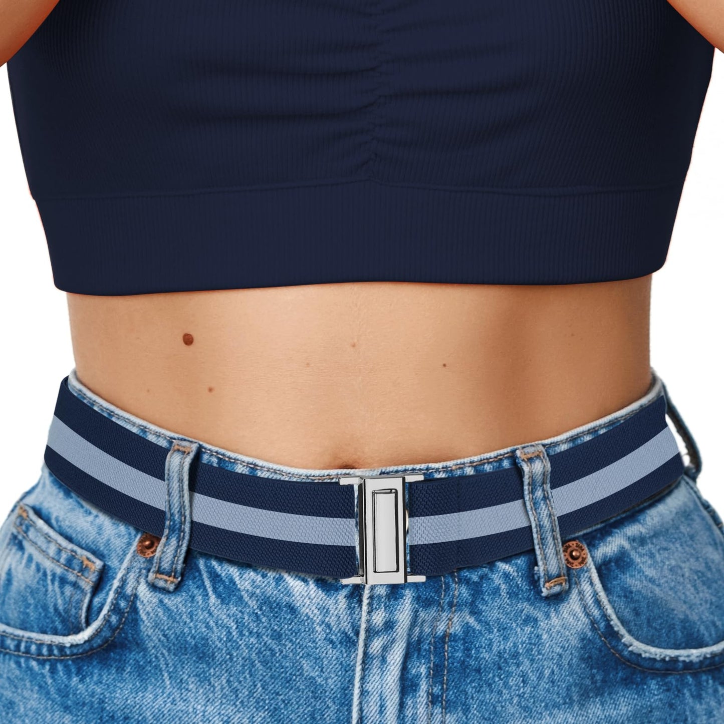 HOTNo Show Elastic Belts for Women with Invisible Flat Buckle Stretch Web Strap Belt for Jeans Pants Dresses