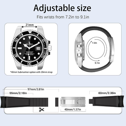 HOT20mm Watch Band for Rolex Rubber Strap 20mm for Men & Women Watches-Replacement Curved Lug End Watch Strap Colors:Black, Blue,Green 20mm 21mm 22mm
