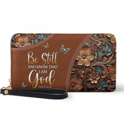 HOTPersonalized Christian Bible Verse Leather Wallet, God Faith RFID Blocking Credit Card Holder Clutch Purse Wristlet, Religious Inspirational Gift for Women Girl (Stillness - Psalm)