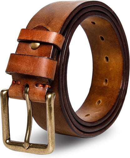 HOTThicken Full Grain Leather Mens Belt Heavy Duty Mens Work Belt Mens Belt High Hardness Buckle Packed In Gift Box