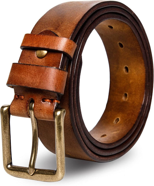 HOTThicken Full Grain Leather Mens Belt Heavy Duty Mens Work Belt Mens Belt High Hardness Buckle Packed In Gift Box