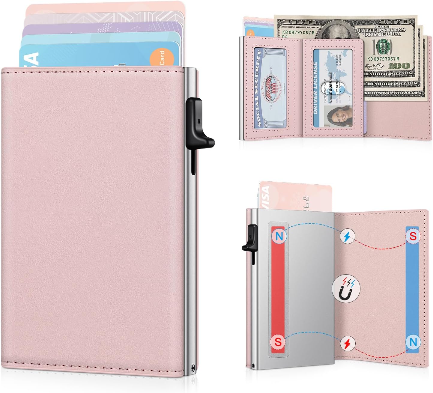 HOTSmall Wallet Women RFID Blocking Slim Card Wallet - Compact Credit Card Holder for 9-12 Cards with Cash Slot & Clear ID Window, Birthday Gifts for Women