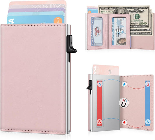 HOTSmall Wallet Women RFID Blocking Slim Card Wallet - Compact Credit Card Holder for 9-12 Cards with Cash Slot & Clear ID Window, Birthday Gifts for Women