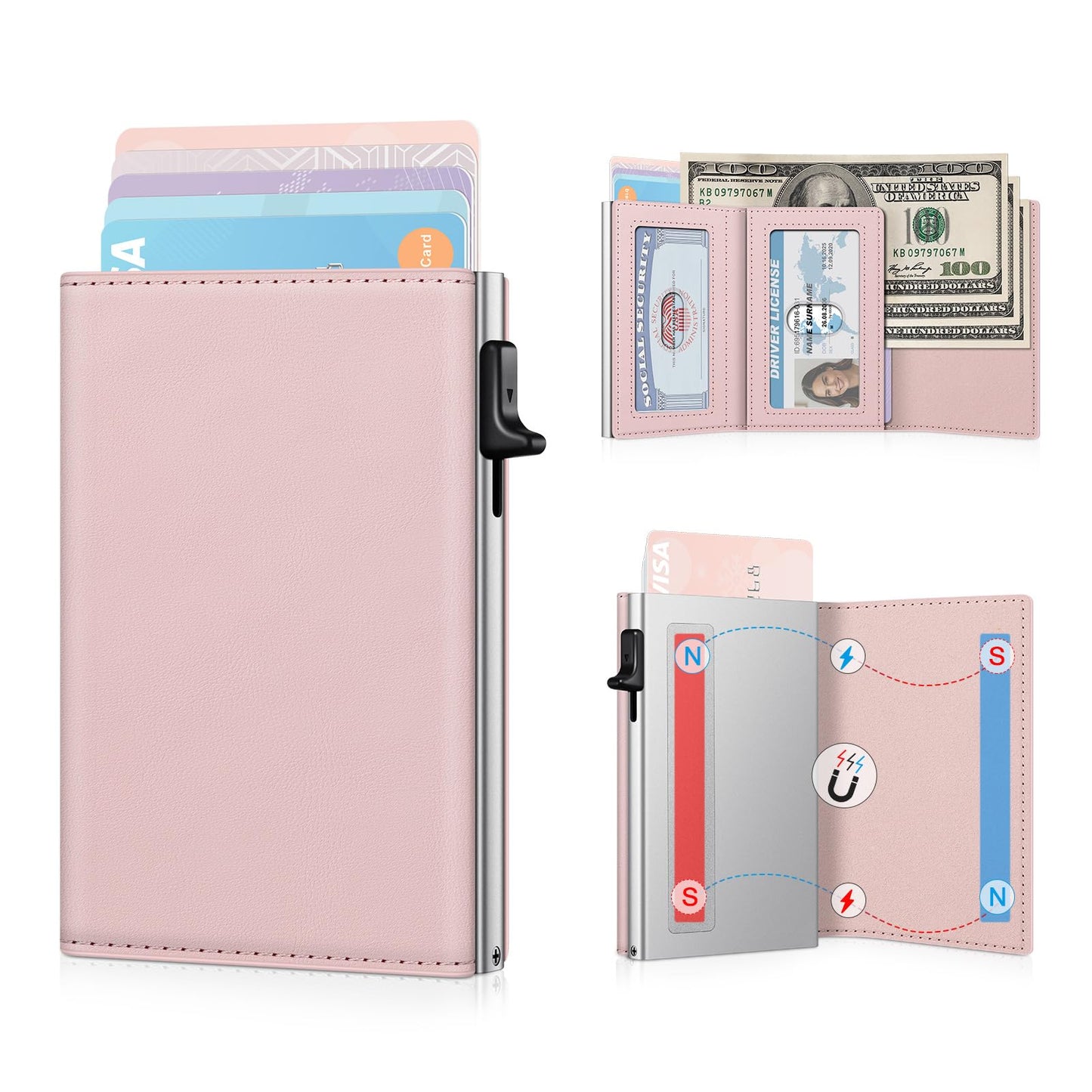 HOTSmall Wallet Women RFID Blocking Slim Card Wallet - Compact Credit Card Holder for 9-12 Cards with Cash Slot & Clear ID Window, Birthday Gifts for Women