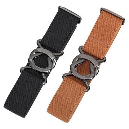 HOTJASGOOD Women No Show Stretch Belt 2 Pack Adjustable Elastic Web Belt with Flat Buckle for Jeans Pants Casual Belts