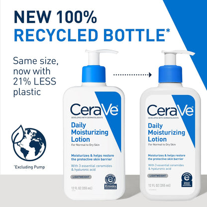 HOTCeraVe Daily Moisturizing Lotion for Dry Skin, Body Lotion & Face Moisturizer with Hyaluronic Acid and Ceramides, Daily Moisturizer, Fragrance Free, Oil-Free, 12 Ounce