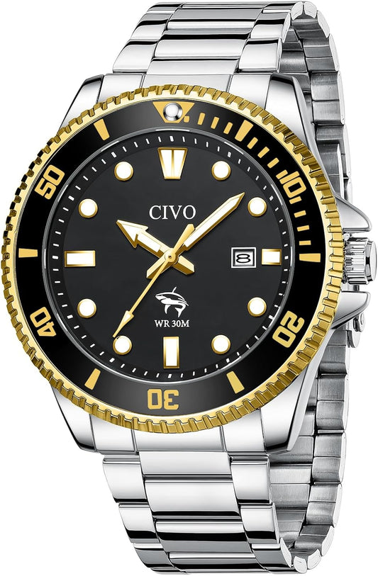 HOTCIVO Sport Wrist Watches for Men: Classic Analog Watch with Date Luminous - Silicone Strap & Waterproof - Casual Men's Watch for Outdoor Camping Cycling