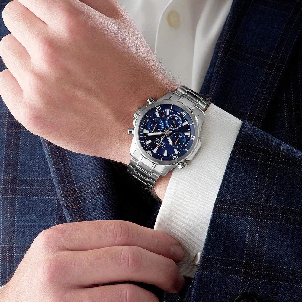 HOTBulova Men's Marine Star Series B Stainless Steel 6-Hand Chronograph Quartz Watch, Blue Dial Style: 96B256