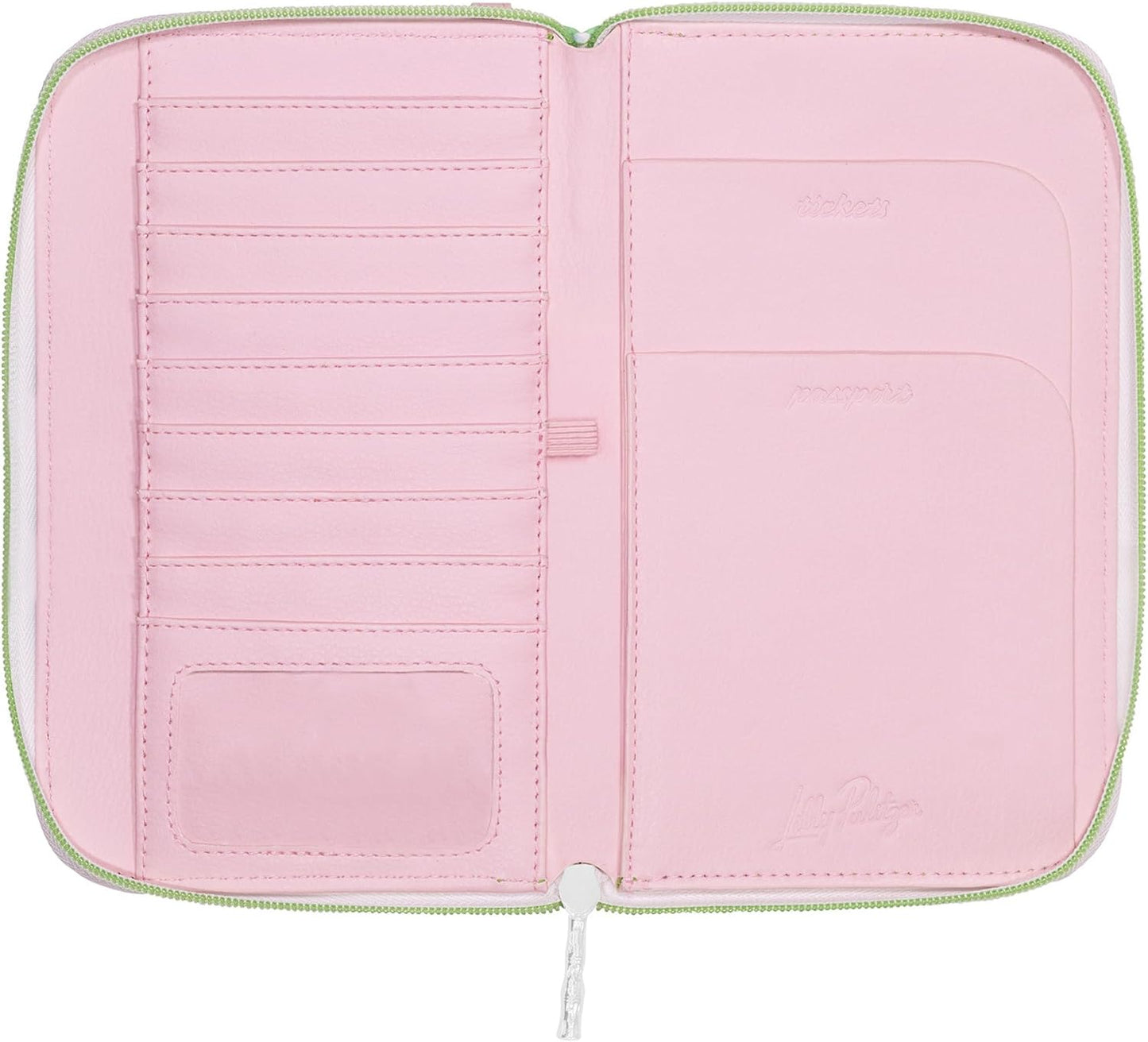HOTLilly Pulitzer Leatherette Travel Wallet for Women, Passport Holder with ID Window, Card Slots and Interior Pockets, Lime Feeling Good