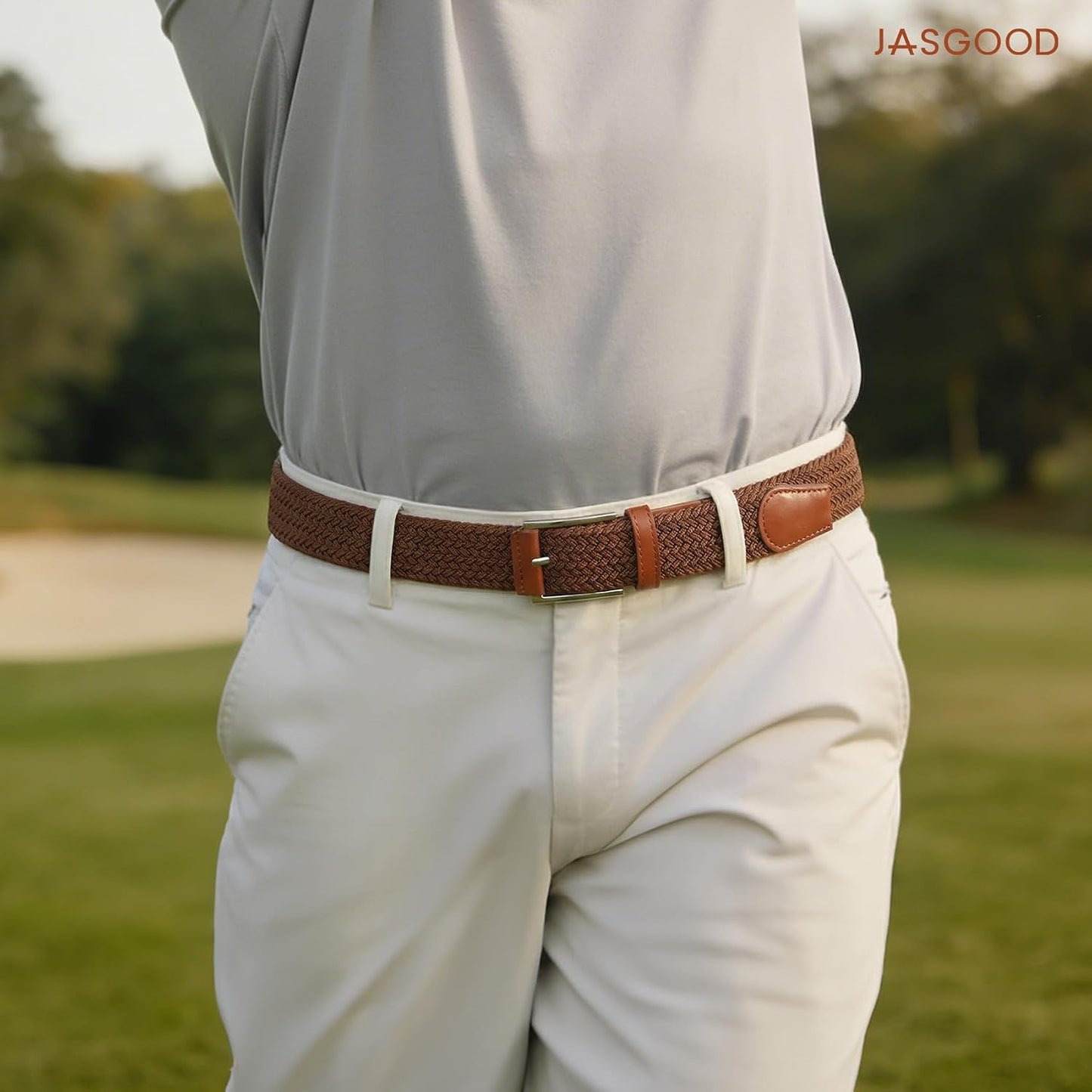 HOTJASGOOD Stretchy Golf Belts for Men, 3-Pack Elastic Braided Belt for Golf Pants Jeans, 1 3/8" Casual Woven Men’s Belt