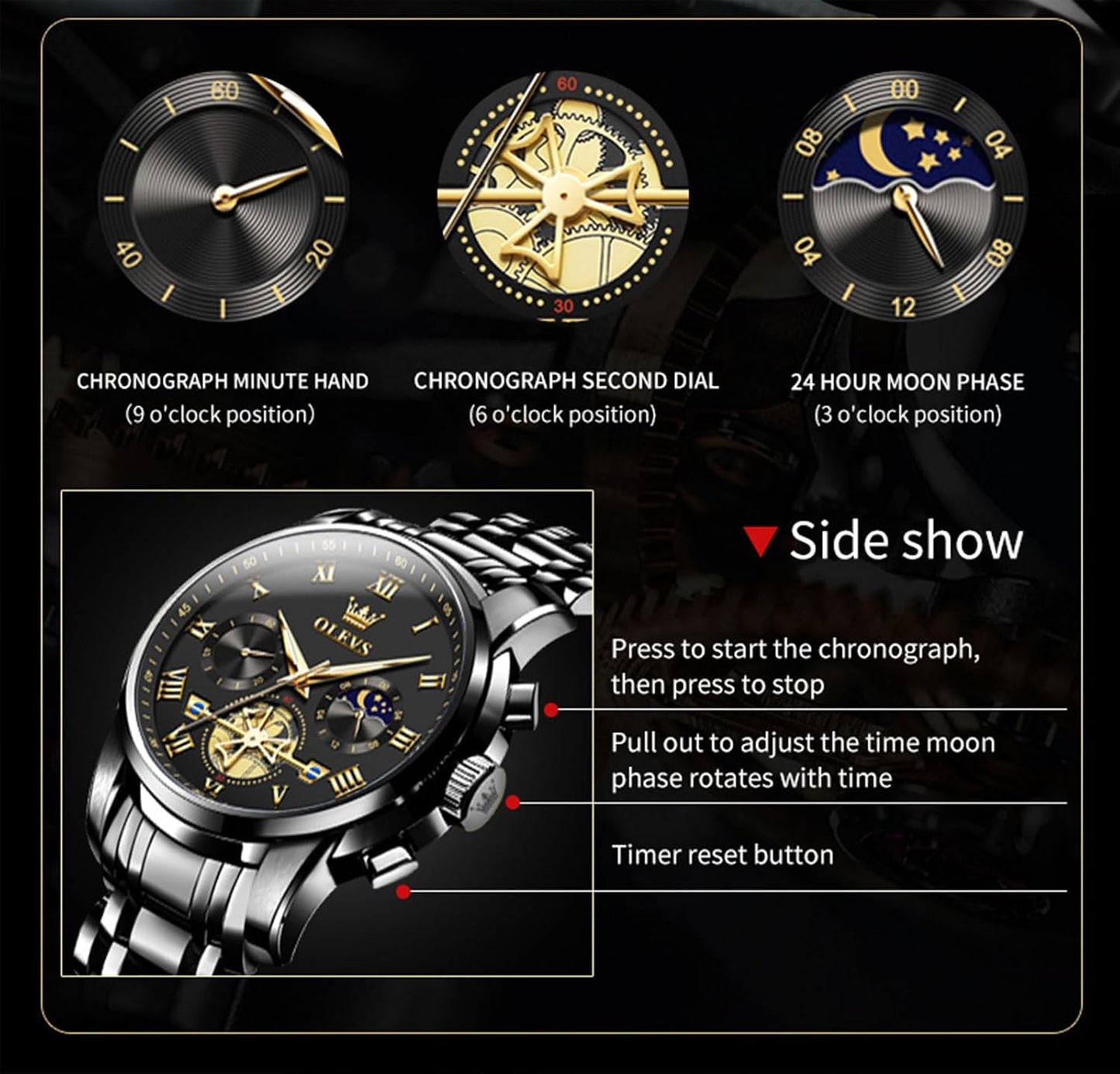 HOTOLEVS Watches Men Waterproof Luxury Big Face Mens Watch Stainless Steel Quartz Analog Dress Watches for Men Luminous Multifunction Man Watch Relojes De Hombre