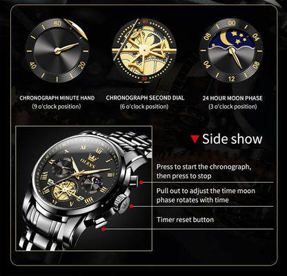 HOTOLEVS Watches Men Waterproof Luxury Big Face Mens Watch Stainless Steel Quartz Analog Dress Watches for Men Luminous Multifunction Man Watch Relojes De Hombre