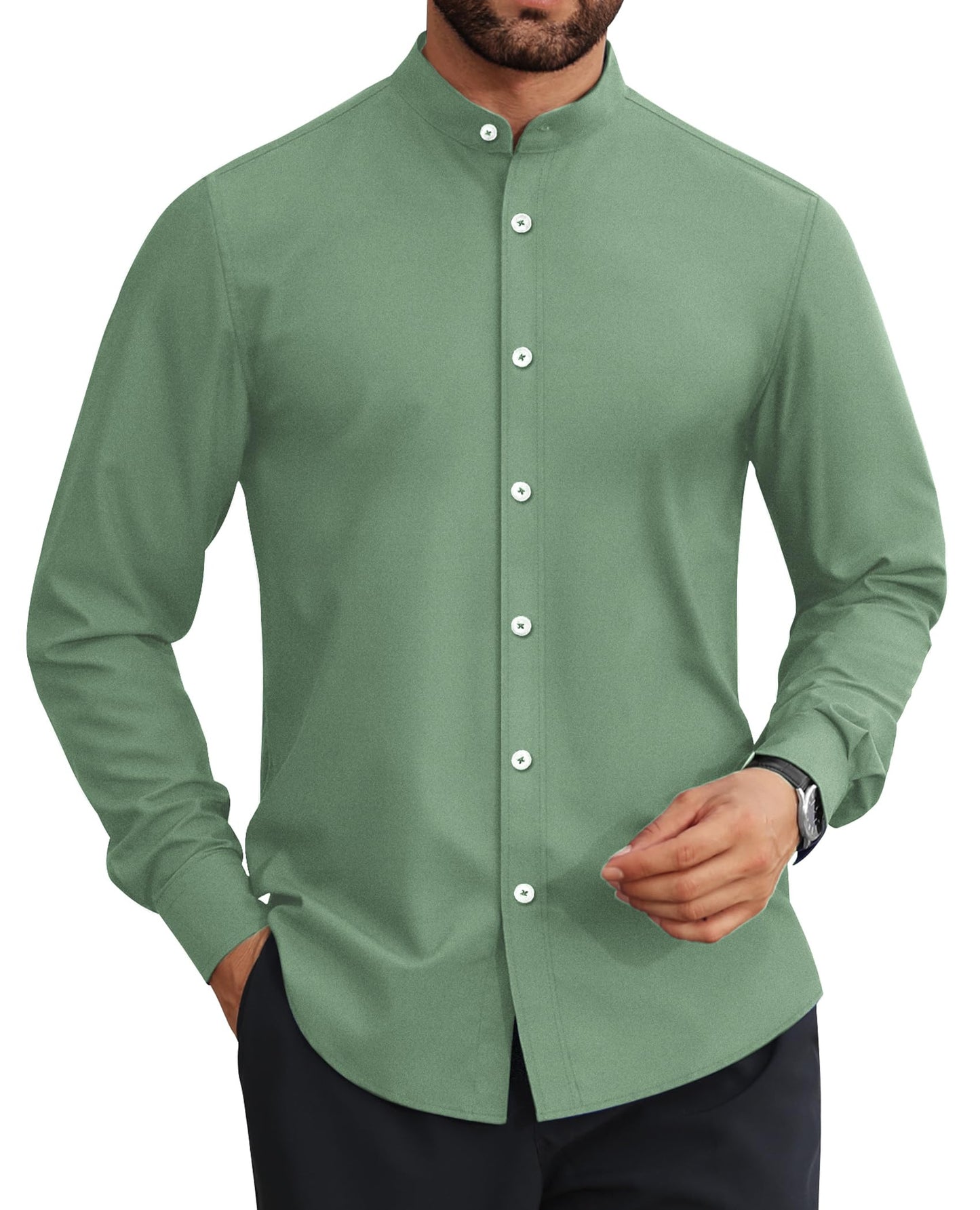HOTLion Nardo Mens Dress Shirts Wrinkle Free Dress Shirts for Men Long Sleeve Button Down Shirts Banded Collar Shirts