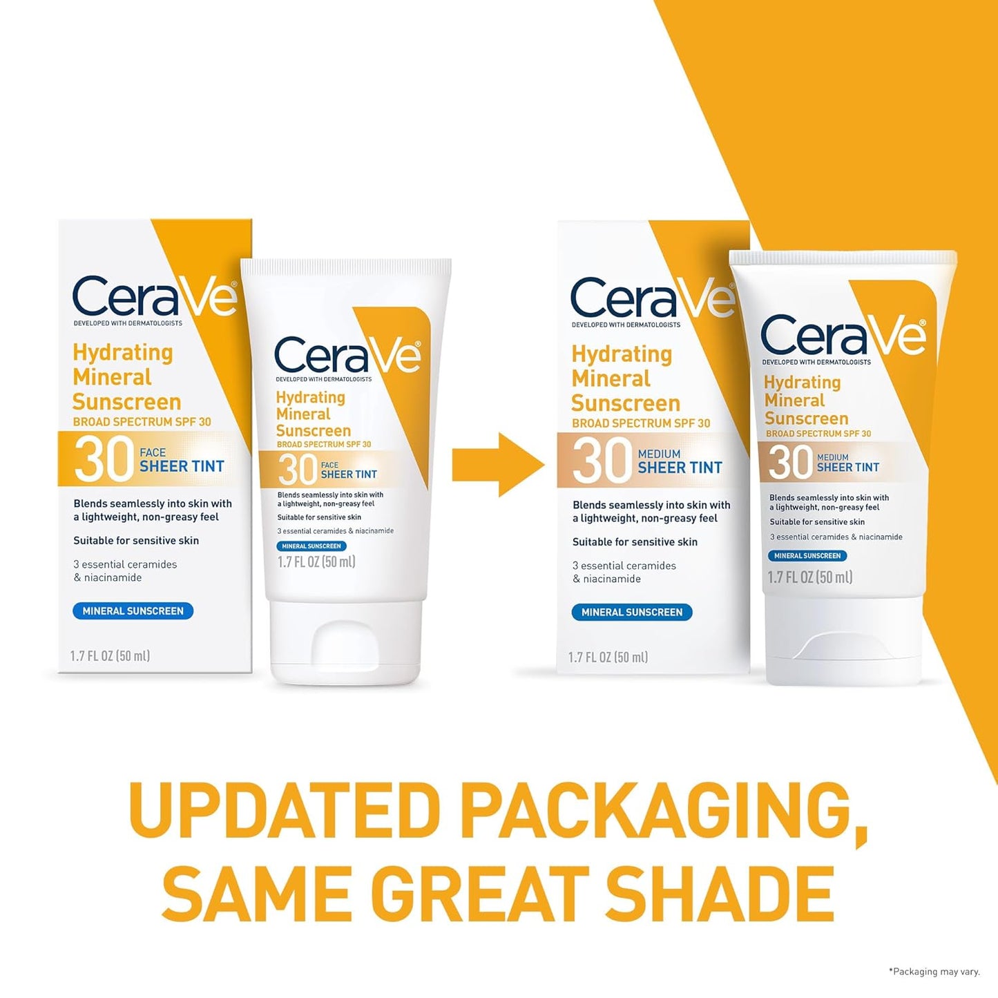HOTCeraVe Hydrating Mineral Sunscreen SPF 30 with Sheer Tint, Tinted Mineral Sunscreen with Zinc Oxide & Titanium Dioxide, Blends Seamlessly For Healthy Glow, Medium, 1.7 Fluid Ounce