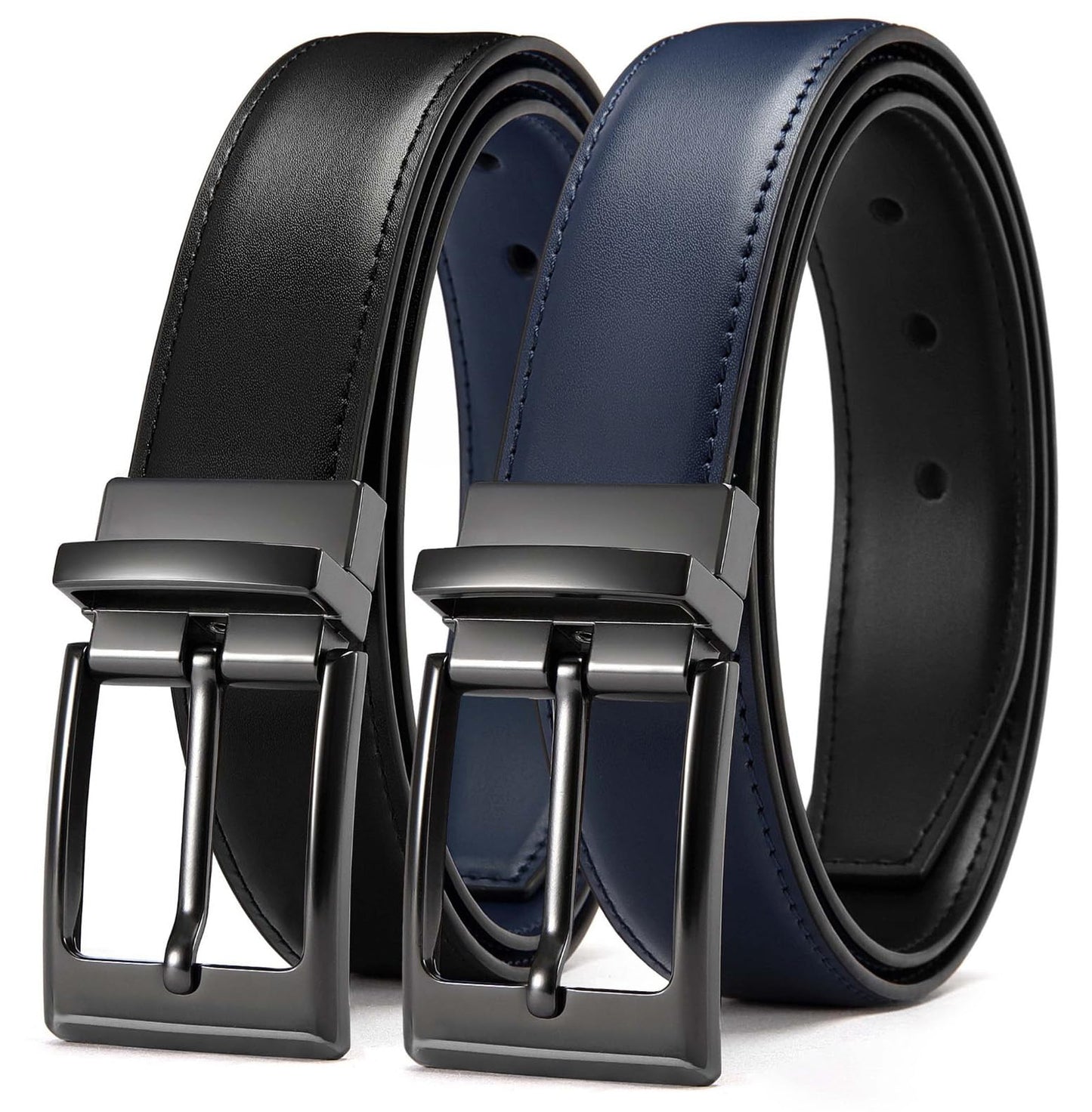 HOTCHAOREN Reversible Belt Men 1 Piece - 1.25" Leather Dress Belt - Trim to Fit for Elegant Style | 1 Belt, 2 Colors, Double-Sided Reversible, Premium Genuine Leather, Trim to Fit