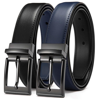 HOTCHAOREN Reversible Belt Men 1 Piece - 1.25" Leather Dress Belt - Trim to Fit for Elegant Style | 1 Belt, 2 Colors, Double-Sided Reversible, Premium Genuine Leather, Trim to Fit
