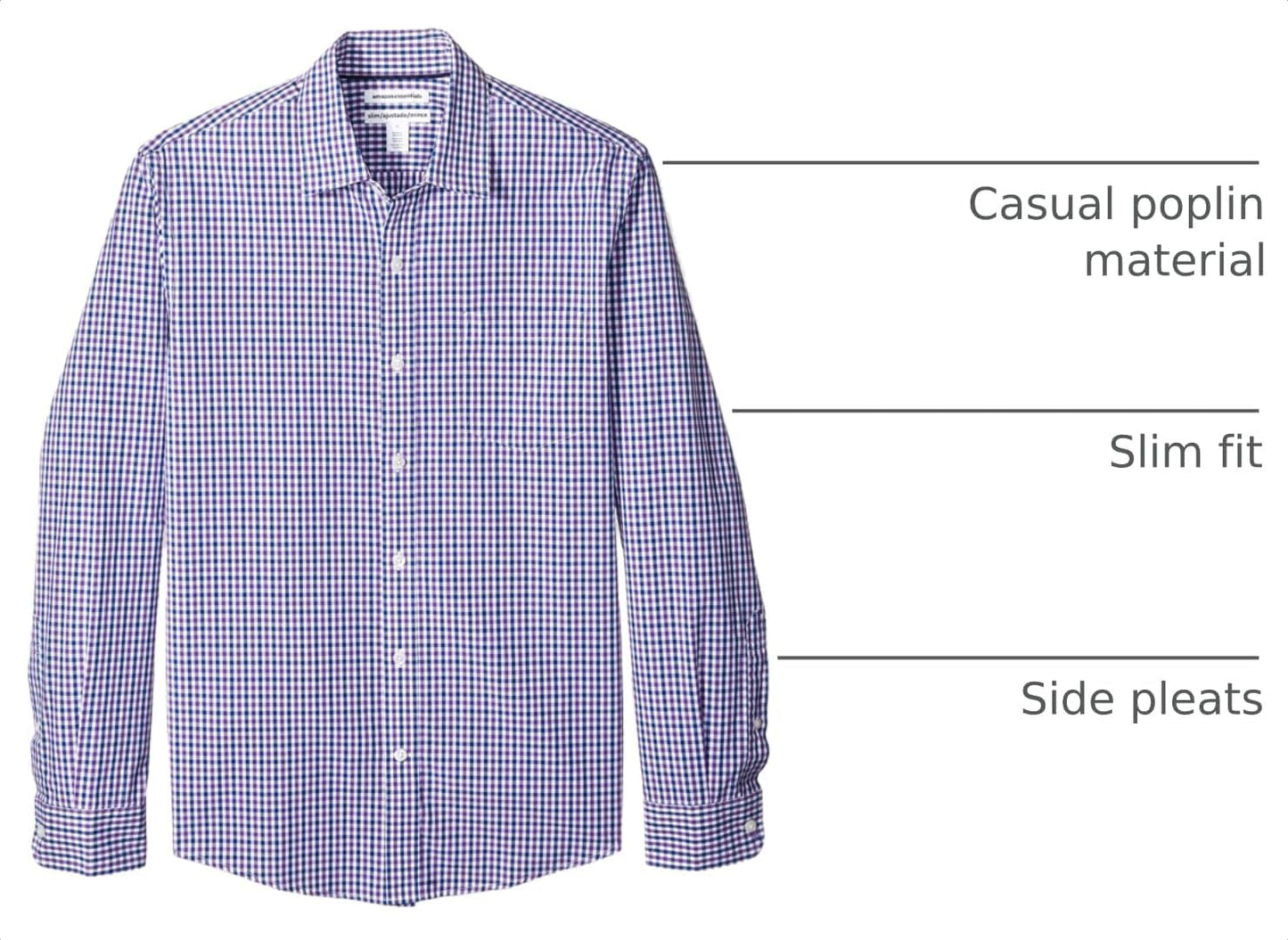 HOTAmazon Essentials Men's Regular-Fit Long-Sleeve Casual Poplin Shirt, Button Front, Business Casual, Collared