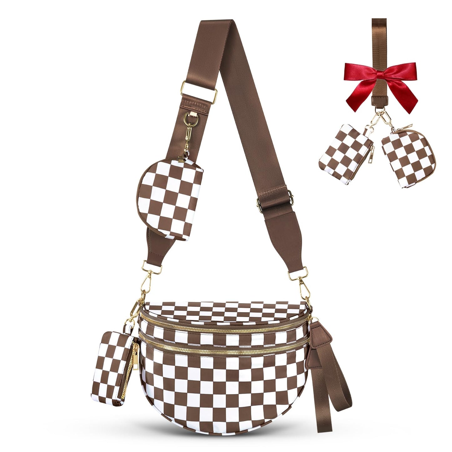 HOTCross Body Bag for Women Bum Bag Checkered Belt Bags Fanny Packs for Girls Travel Purse Fashion Waist Packs Crossbody Nylon Purse Trendy Shoulder Bags for Womens