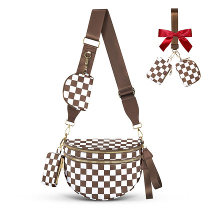 HOTCross Body Bag for Women Bum Bag Checkered Belt Bags Fanny Packs for Girls Travel Purse Fashion Waist Packs Crossbody Nylon Purse Trendy Shoulder Bags for Womens