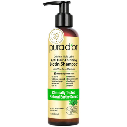 HOTPURA D'OR Original Gold Label Anti-Thinning Shampoo - CLINICALLY TESTED - Biotin & Argan Oil – Sulfate-Free Strengthening & Volumizing for Fuller-Looking Hair, Men & Women, Natural Earthy Scent 16 oz
