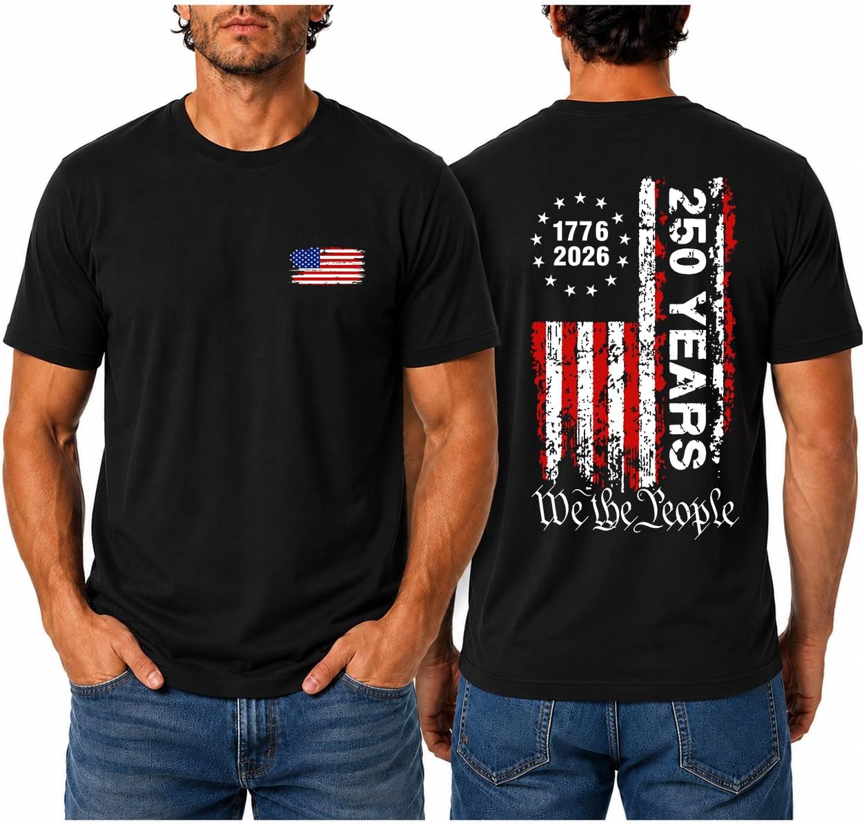 HOTMen's America 250 Shirt Patriotic USA Flag Graphic T Shirt We The People 1776 2026 Vintage Fourth of July Tee