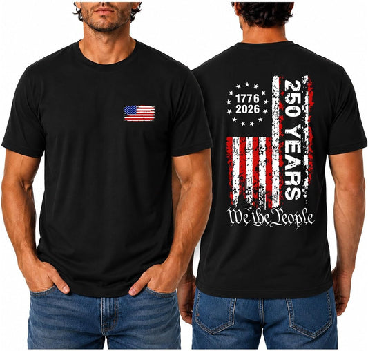 HOTMen's America 250 Shirt Patriotic USA Flag Graphic T Shirt We The People 1776 2026 Vintage Fourth of July Tee