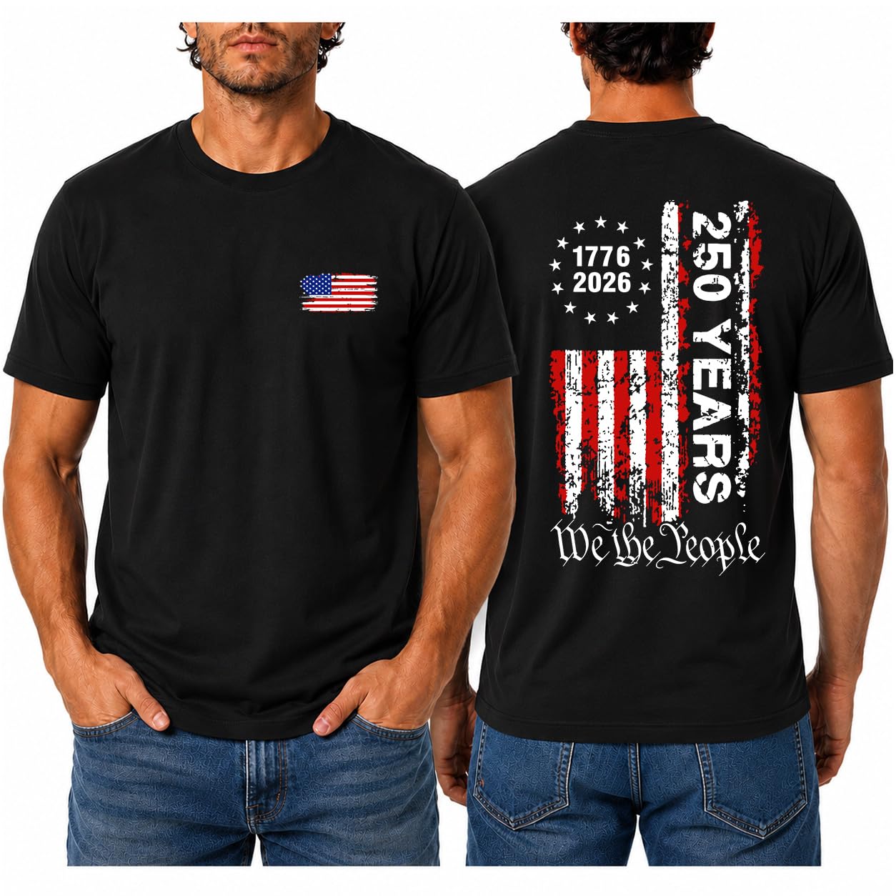 HOTMen's America 250 Shirt Patriotic USA Flag Graphic T Shirt We The People 1776 2026 Vintage Fourth of July Tee