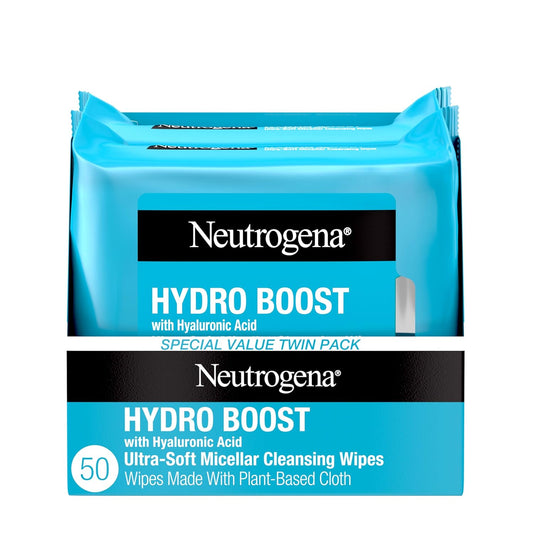 HOTNeutrogena Hydro Boost Cleansing Wipes Makeup Remover for Face Micellar Gently Removes Oil, Dirt, and Waterproof Makeup Daily with Hydrating Hyaluronic Acid, 25 ct