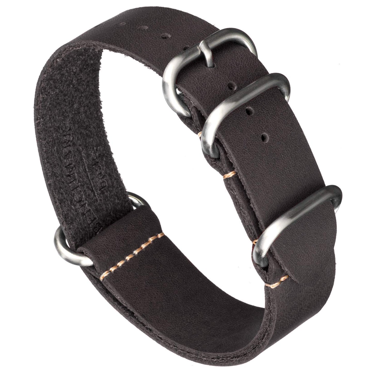 HOTBenchmark Leather Watch Band - Crazy Horse Oiled Leather One-Piece Military Watch Strap - Brushed Stainless-Steel Hardware - 18mm, 20mm, 22mm or 24mm Widths
