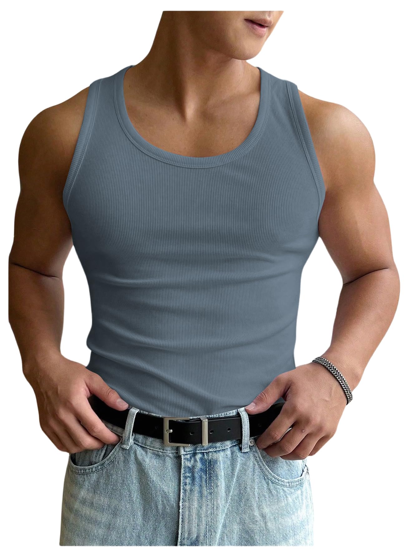 HOTCOZYEASE Men's Summer Sleeveless Tank Top Workout Gym Muscle Tank T Shirt | Workout Gym Casual Wear, Summer Basic Undershirt, Ribbed Knit Fabric, White Tank Top for Men
