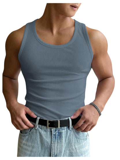 HOTCOZYEASE Men's Summer Sleeveless Tank Top Workout Gym Muscle Tank T Shirt | Workout Gym Casual Wear, Summer Basic Undershirt, Ribbed Knit Fabric, White Tank Top for Men