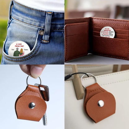 HOTWrappiness Pocket Hug from Dad to Daughter – Custom Coin with Leather Case, Personalized Token Gift for Daughter from Father
