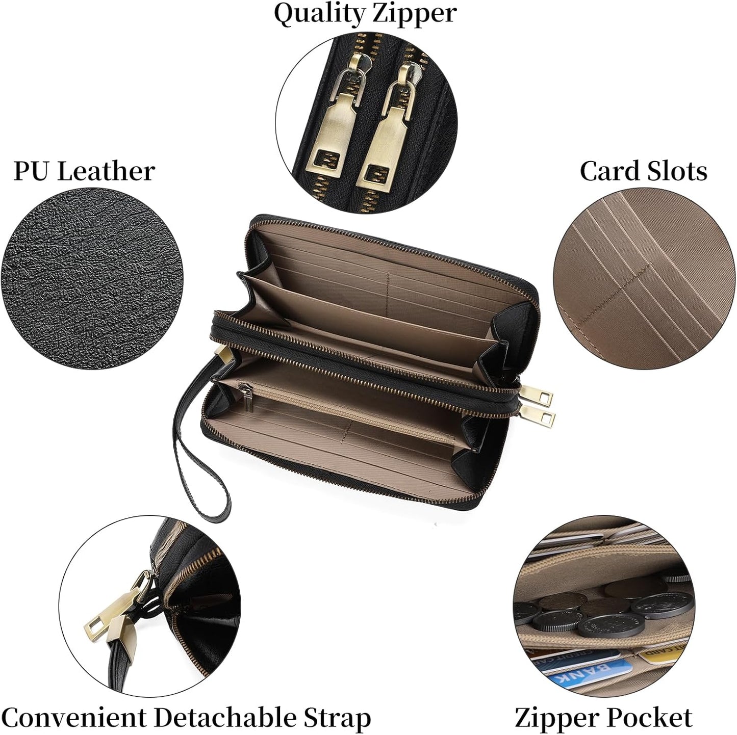 HOTFALAN MULE Wallet for Women RFID Blocking Leather Large Capacity Zip Around Ladies Card Holdr Phone Purse Wristlet