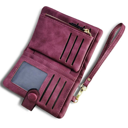 HOTAOXONEL Women's Small Bifold Leather wallet Rfid blocking Ladies Wristlet with Card holder id window Coin Purse