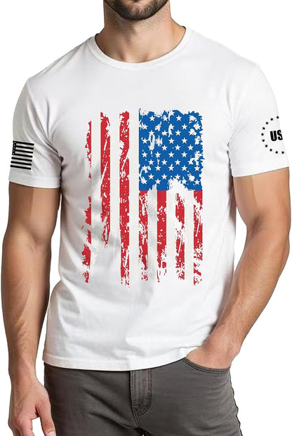 HOTXLIEVO 4th of July Shirts Men:USA American Flag Patriotic Independence Day Higher Quality Short Sleeve T-Shirt