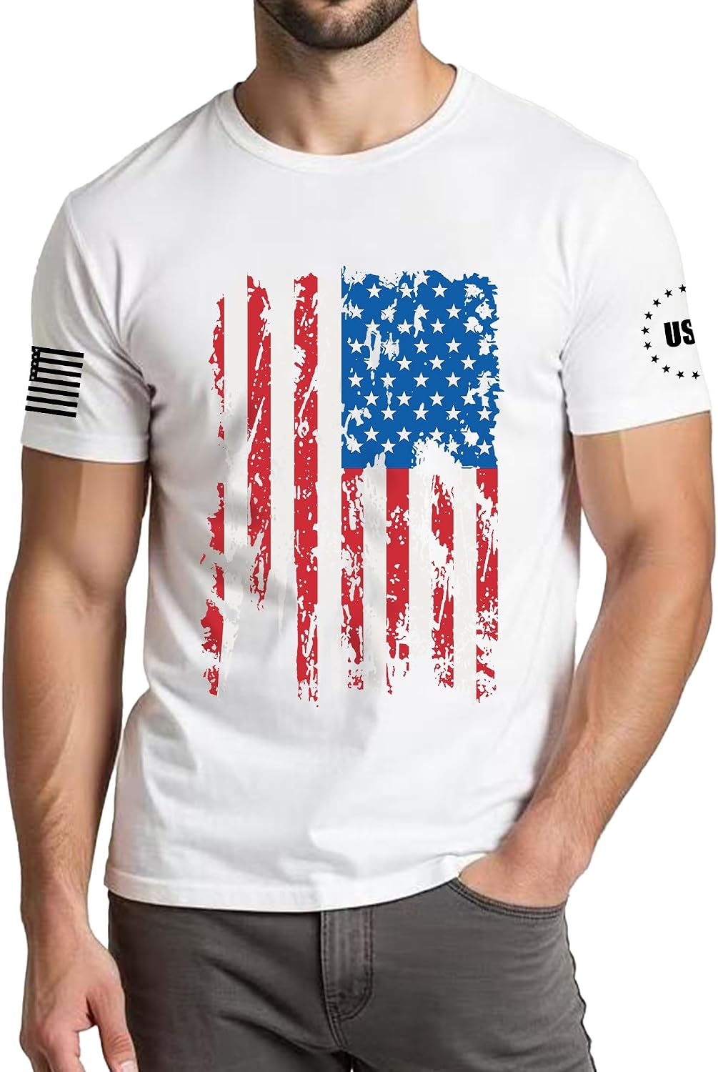 HOTXLIEVO 4th of July Shirts Men:USA American Flag Patriotic Independence Day Higher Quality Short Sleeve T-Shirt