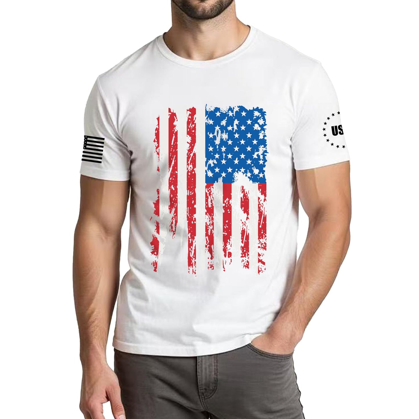 HOTXLIEVO 4th of July Shirts Men:USA American Flag Patriotic Independence Day Higher Quality Short Sleeve T-Shirt