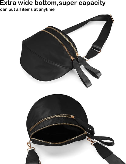 HOTFEIBOON Spacious Nylon Crossbody Bag Bum Bag Handbags Wallets Purses Trendy Shoulder Bag for Women