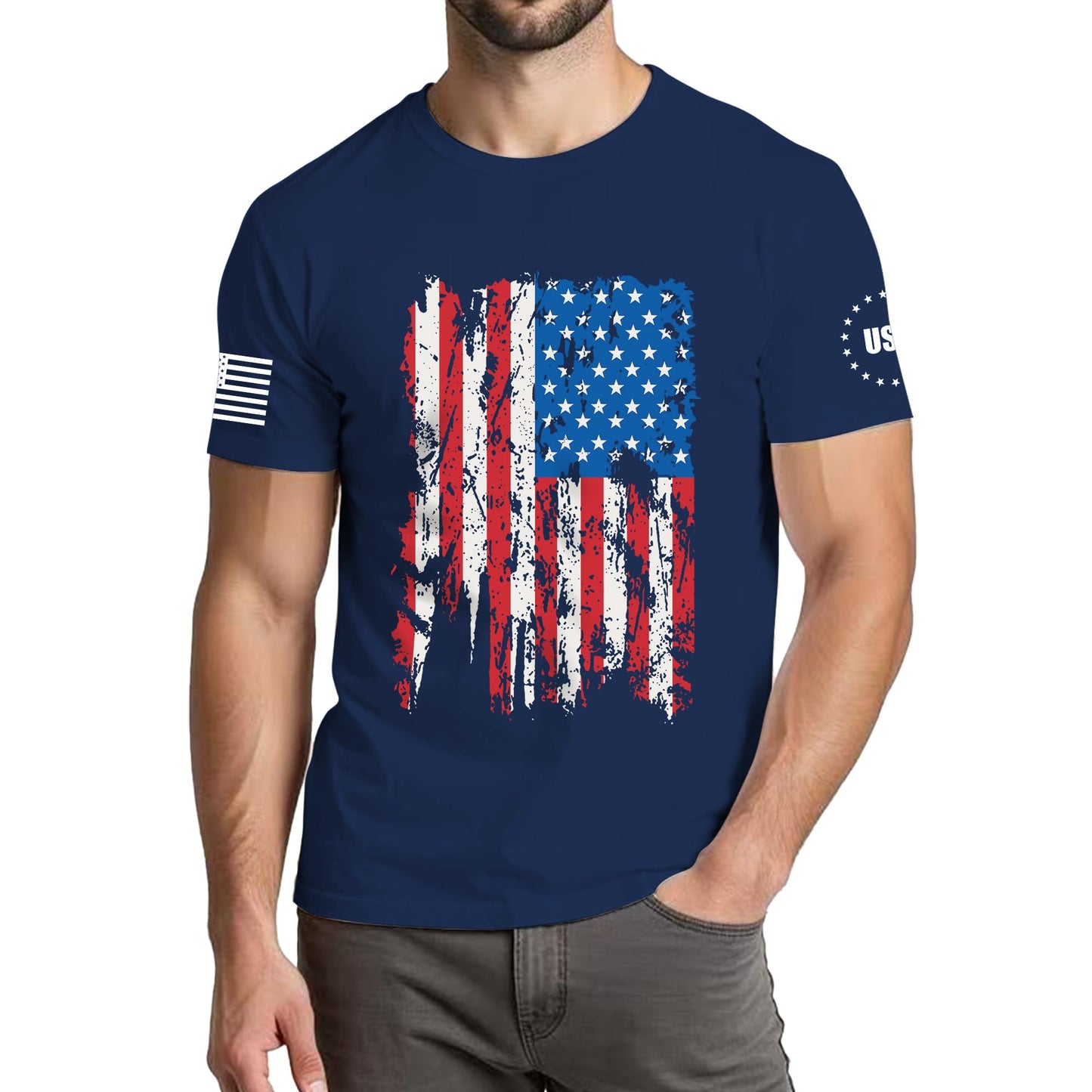 HOTXLIEVO 4th of July Shirts Men:USA American Flag Patriotic Independence Day Higher Quality Short Sleeve T-Shirt